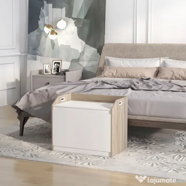 HOMCOM Cutie de Depozitare Modernă cu Lift Top și Spațiu Ascuns pentru Intrare, Living, Cameră de Joacă, 62.4x40x51.5 cm, Alb | Aosom Romania