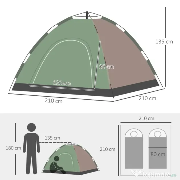 Outsunny Cort Pop-Up Camping 4 Persoane Geantă Transport 210x210x135cm | Aosom Romania