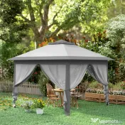 Outsunny Foișor Pliabil cu Plasă de Țânțari, Baldachin Dublu, Înălțime Reglabilă și Geantă, 330x330x288 cm, Bej | Aosom Romania 