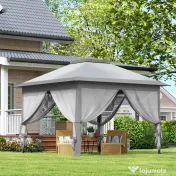 Outsunny Foișor Pliabil cu Plasă de Țânțari, Baldachin Dublu, Înălțime Reglabilă și Geantă, 330x330x288 cm, Bej | Aosom Romania 