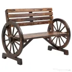 Outsunny Bancă de grădină cu 2 locuri, șipci din lemn, brațe în formă de roată de căruță, 105,5x56x79 cm, maro ars