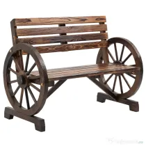 Outsunny Bancă de grădină cu 2 locuri, șipci din lemn, brațe în formă de roată de căruță, 105,5x56x79 cm, maro ars