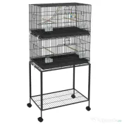 PawHut Cusca Dubla Stivuibila de 164cm pentru Pasari, pe Roti cu Suport, Tava Detasabila, Panou de Plasa Jos, Containere pentru Hrana | Aosom Romania 