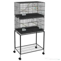 PawHut Cusca Dubla Stivuibila de 164cm pentru Pasari, pe Roti cu Suport, Tava Detasabila, Panou de Plasa Jos, Containere pentru Hrana | Aosom Romania