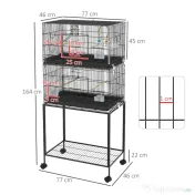 PawHut Cusca Dubla Stivuibila de 164cm pentru Pasari, pe Roti cu Suport, Tava Detasabila, Panou de Plasa Jos, Containere pentru Hrana | Aosom Romania 