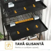 PawHut Cusca Dubla Stivuibila de 164cm pentru Pasari, pe Roti cu Suport, Tava Detasabila, Panou de Plasa Jos, Containere pentru Hrana | Aosom Romania 