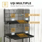 PawHut Cusca Dubla Stivuibila de 164cm pentru Pasari, pe Roti cu Suport, Tava Detasabila, Panou de Plasa Jos, Containere pentru Hrana | Aosom Romania 
