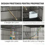 PawHut Cusca Dubla Stivuibila de 164cm pentru Pasari, pe Roti cu Suport, Tava Detasabila, Panou de Plasa Jos, Containere pentru Hrana | Aosom Romania 