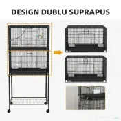 PawHut Cusca Dubla Stivuibila de 164cm pentru Pasari, pe Roti cu Suport, Tava Detasabila, Panou de Plasa Jos, Containere pentru Hrana | Aosom Romania 