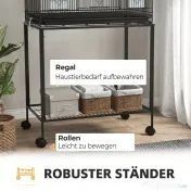 PawHut Cusca Dubla Stivuibila de 164cm pentru Pasari, pe Roti cu Suport, Tava Detasabila, Panou de Plasa Jos, Containere pentru Hrana | Aosom Romania 