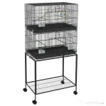 PawHut Cușcă pentru Păsări din Oțel și PP, Design Suprapus cu Stinghii, Leagăne și Scărițe, 77x46x164 cm, Negru
