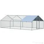 PawHut Coteț pentru Găini de Exterior din Metal cu Acoperiș din Material Oxford, 600x303.5x195 cm, Argintiu
