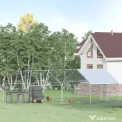 PawHut Coteț pentru Găini de Exterior din Metal Galvanizat cu Acoperiș din Material Impermeabil, 6x3x2 m, Argintiu | Aosom Romania 