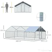 PawHut Coteț pentru Găini de Exterior din Metal Galvanizat cu Acoperiș din Material Impermeabil, 6x3x2 m, Argintiu | Aosom Romania 