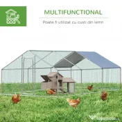 PawHut Coteț pentru Găini de Exterior din Metal Galvanizat cu Acoperiș din Material Impermeabil, 6x3x2 m, Argintiu | Aosom Romania 