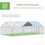 PawHut Coteț pentru Găini de Exterior din Metal Galvanizat cu Acoperiș din Material Impermeabil, 6x3x2 m, Argintiu | Aosom Romania 