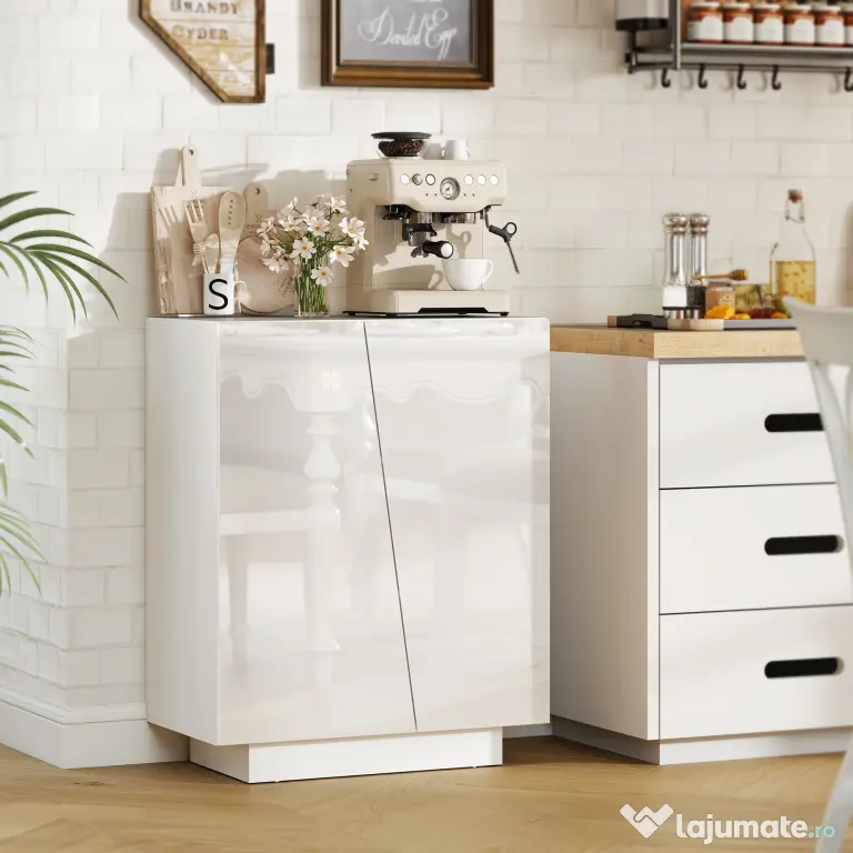 HOMCOM Dulap Multifuncțional cu 3 Nivele, Design Modern din PA Alb, Poliță Reglabilă, Bază Înălțată, 70x40x88 cm | Aosom Romania
