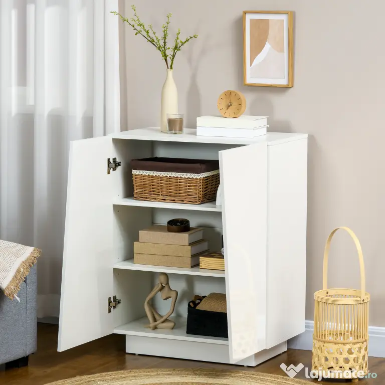 HOMCOM Dulap Multifuncțional cu 3 Nivele, Design Modern din PA Alb, Poliță Reglabilă, Bază Înălțată, 70x40x88 cm | Aosom Romania