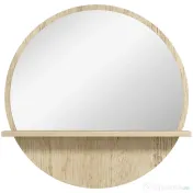 kleankin Oglindă de Baie Rotundă din PAL și Sticlă cu Raft pentru Depozitare și 2 Cârlige pentru Fixare, Ø45x10 cm, Lemn Natural | Aosom Romania 