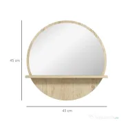 kleankin Oglindă de Baie Rotundă din PAL și Sticlă cu Raft pentru Depozitare și 2 Cârlige pentru Fixare, Ø45x10 cm, Lemn Natural | Aosom Romania 