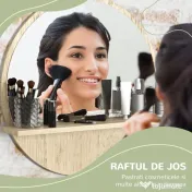 kleankin Oglindă de Baie Rotundă din PAL și Sticlă cu Raft pentru Depozitare și 2 Cârlige pentru Fixare, Ø45x10 cm, Lemn Natural | Aosom Romania 