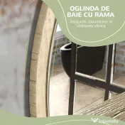 kleankin Oglindă de Baie Rotundă din PAL și Sticlă cu Raft pentru Depozitare și 2 Cârlige pentru Fixare, Ø45x10 cm, Lemn Natural | Aosom Romania 