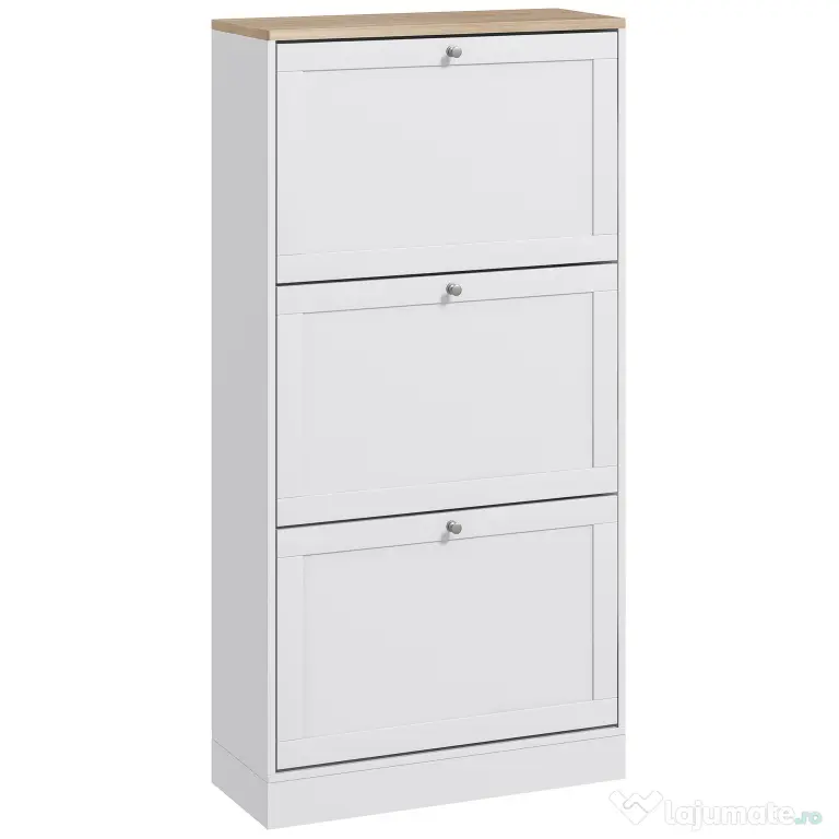 HOMCOM Dulap Îngust pentru Pantofi cu 3 Sertare și Rafturi Reglabile pe 2 Niveluri, 60x23,5x115 cm, Negru | Aosom Romania