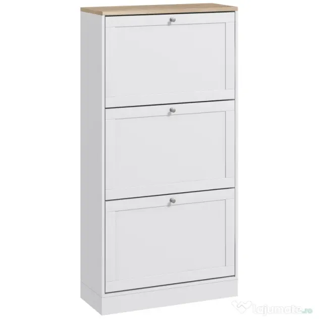HOMCOM Dulap Îngust pentru Pantofi cu 3 Sertare și Rafturi Reglabile pe 2 Niveluri, 60x23,5x115 cm, Negru | Aosom Romania