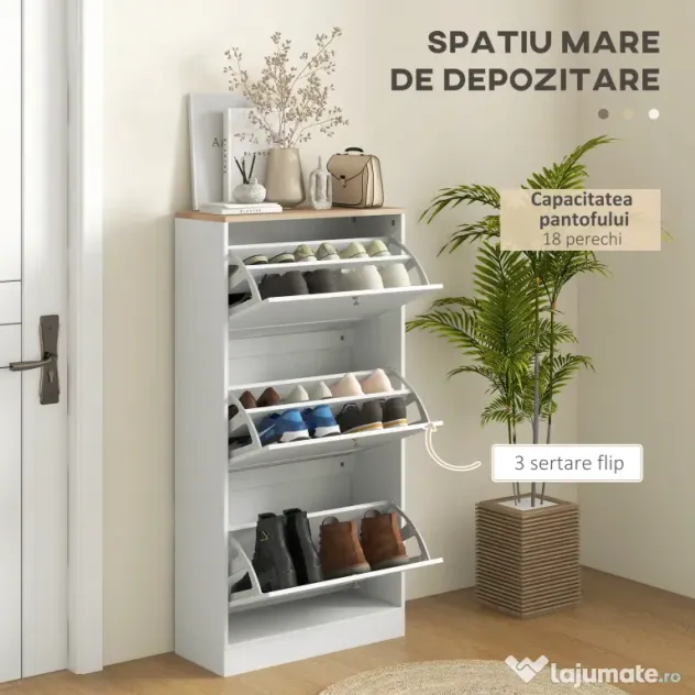 HOMCOM Dulap Îngust pentru Pantofi cu 3 Sertare și Rafturi Reglabile pe 2 Niveluri, 60x23,5x115 cm, Negru | Aosom Romania
