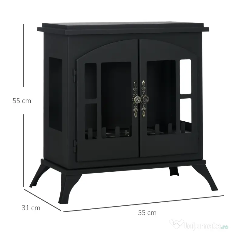 HOMCOM Șemineu pe Bioetanol din Oțel Inoxidabil cu Arzător de 0,9L pentru 3 Ore de Funcționare, 55x31x55cm, Negru