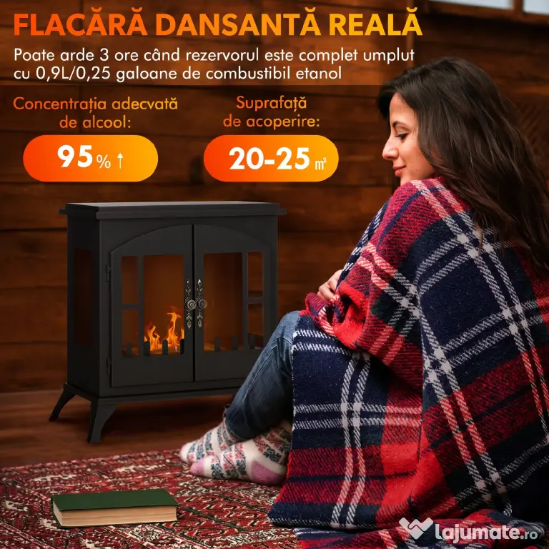 HOMCOM Șemineu pe Bioetanol din Oțel Inoxidabil cu Arzător de 0,9L pentru 3 Ore de Funcționare, 55x31x55cm, Negru