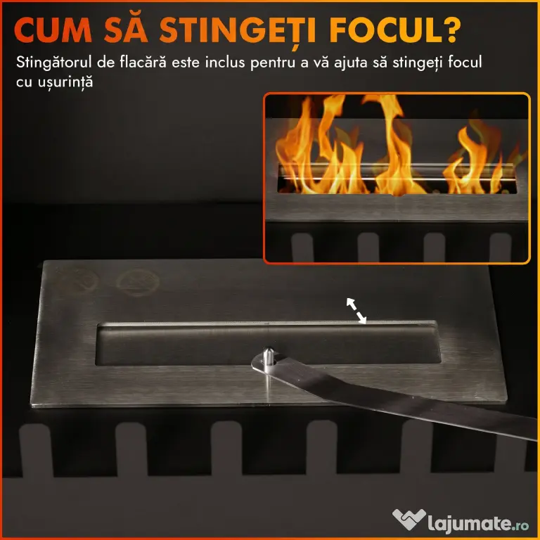 HOMCOM Șemineu pe Bioetanol din Oțel Inoxidabil cu Arzător de 0,9L pentru 3 Ore de Funcționare, 55x31x55cm, Negru