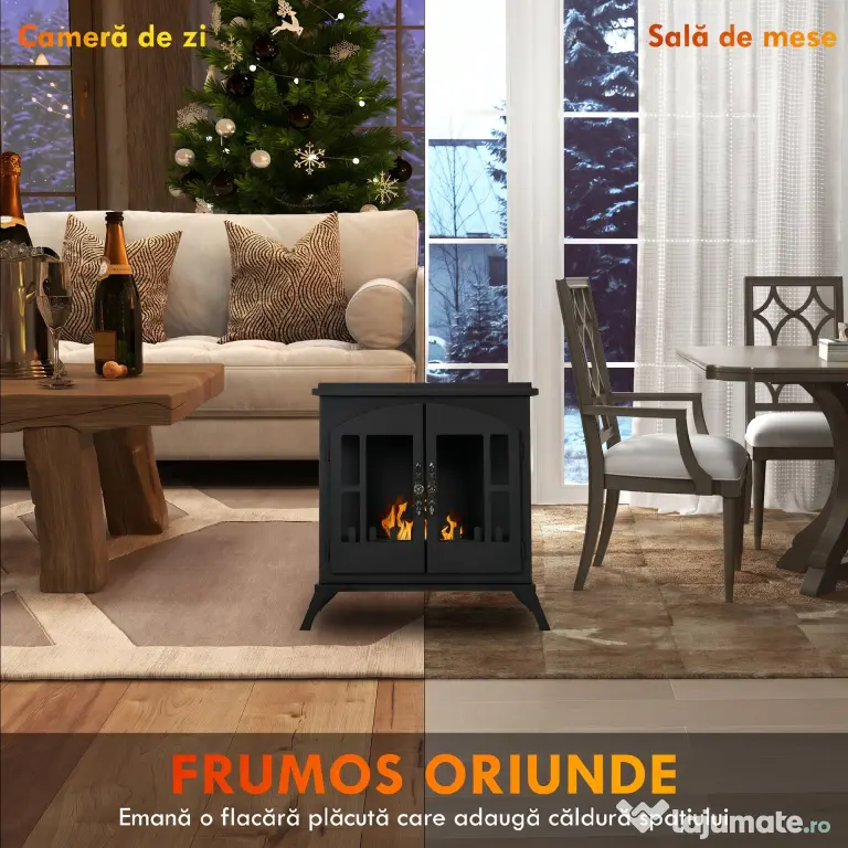HOMCOM Șemineu pe Bioetanol din Oțel Inoxidabil cu Arzător de 0,9L pentru 3 Ore de Funcționare, 55x31x55cm, Negru