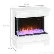 HOMCOM Șemineu Electric 1000W/2000W, Șemineu Electric Independent cu Telecomandă și Protecție la Supraîncălzire, 61x28x66,5 cm, Alb | Aosom Romania