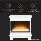 HOMCOM Șemineu Electric 1000W/2000W, Șemineu Electric Independent cu Telecomandă și Protecție la Supraîncălzire, 61x28x66,5 cm, Alb | Aosom Romania