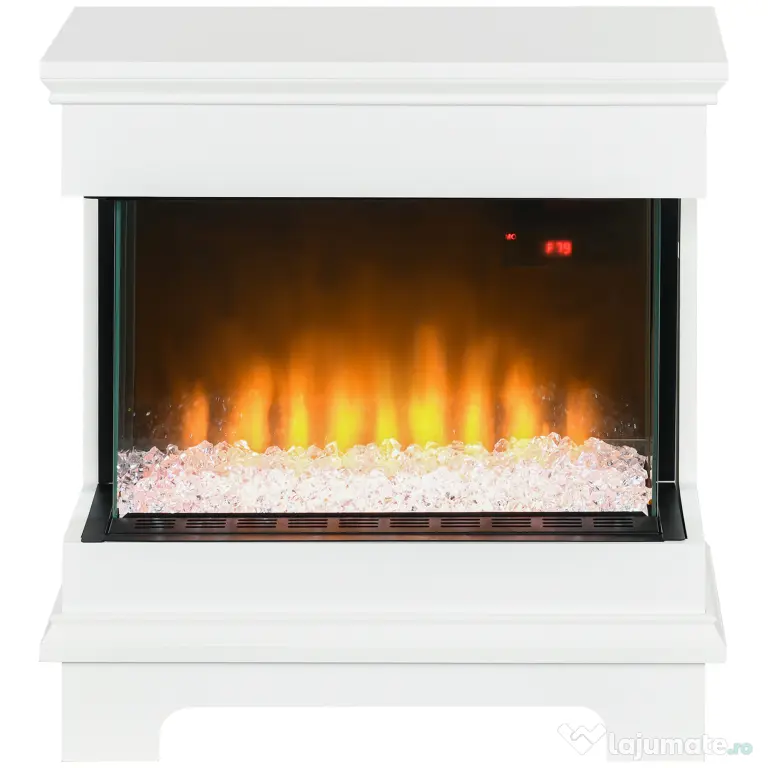 HOMCOM Șemineu Electric cu 10 Culori, Oprire Automată și Timer 12h, 61x28x66.5 cm, Alb