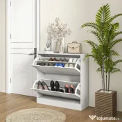 Dulap Ingust pentru Pantofi, Dulap Ingust pentru Depozitarea Pantofilor cu 2 Usi Rabatabile 81,5x25x83cm HOMCOM | Aosom Romania 