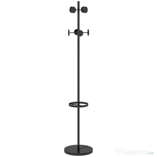 HOMCOM Suport pentru Haine și Umbrele, Cuier Independent cu 8 Carlige Rotunde pentru Haine, Pălării și Poșete, Φ34x177 cm, Negru | Aosom Romania