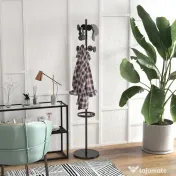 HOMCOM Suport pentru Haine și Umbrele, Cuier Independent cu 8 Carlige Rotunde pentru Haine, Pălării și Poșete, Φ34x177 cm, Negru | Aosom Romania 