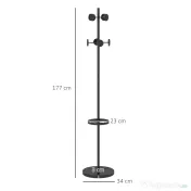 HOMCOM Suport pentru Haine și Umbrele, Cuier Independent cu 8 Carlige Rotunde pentru Haine, Pălării și Poșete, Φ34x177 cm, Negru | Aosom Romania 