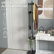 HOMCOM Suport pentru Haine și Umbrele, Cuier Independent cu 8 Carlige Rotunde pentru Haine, Pălării și Poșete, Φ34x177 cm, Negru | Aosom Romania 