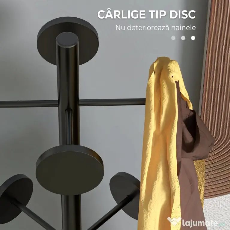 HOMCOM Suport pentru Haine și Umbrele, Cuier Independent cu 8 Carlige Rotunde pentru Haine, Pălării și Poșete, Φ34x177 cm, Negru | Aosom Romania
