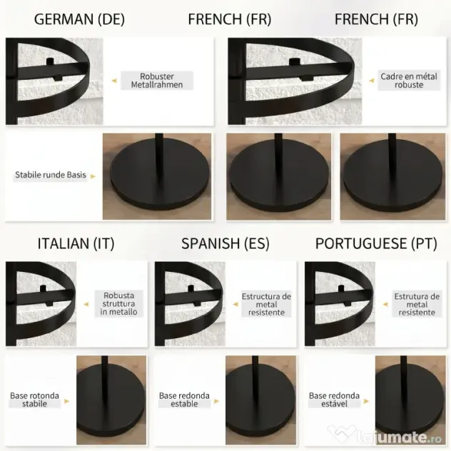 HOMCOM Suport pentru Haine și Umbrele, Cuier Independent cu 8 Carlige Rotunde pentru Haine, Pălării și Poșete, Φ34x177 cm, Negru | Aosom Romania