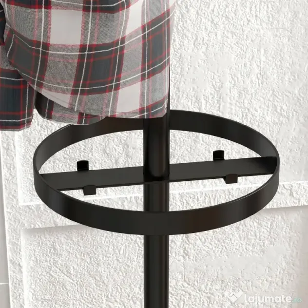 HOMCOM Suport pentru Haine și Umbrele, Cuier Independent cu 8 Carlige Rotunde pentru Haine, Pălării și Poșete, Φ34x177 cm, Negru | Aosom Romania