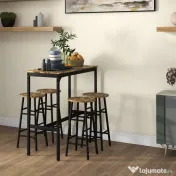 HOMCOM Set Masă și Scaune din MDF și Oțel cu 4 Scaune cu Suport pentru Picioare și Masă Dreptunghiulară, 105x40x90 cm, Maro | Aosom Romania 