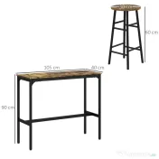 HOMCOM Set Masă și Scaune din MDF și Oțel cu 4 Scaune cu Suport pentru Picioare și Masă Dreptunghiulară, 105x40x90 cm, Maro | Aosom Romania 