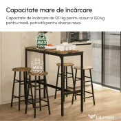 HOMCOM Set Masă și Scaune din MDF și Oțel cu 4 Scaune cu Suport pentru Picioare și Masă Dreptunghiulară, 105x40x90 cm, Maro | Aosom Romania 