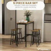 HOMCOM Set Masă și Scaune din MDF și Oțel cu 4 Scaune cu Suport pentru Picioare și Masă Dreptunghiulară, 105x40x90 cm, Maro | Aosom Romania 