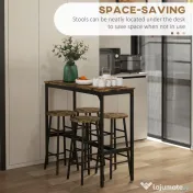 HOMCOM Set Masă și Scaune din MDF și Oțel cu 4 Scaune cu Suport pentru Picioare și Masă Dreptunghiulară, 105x40x90 cm, Maro | Aosom Romania 