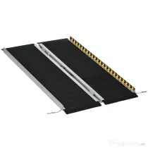 HOMCOM Rampă pliabilă pentru scaun cu rotile din aluminiu cu deflectoare și autocolante, 122x73,6x5,1 cm, neagră